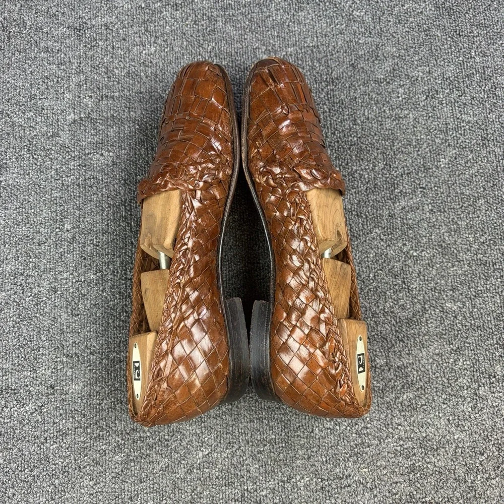 Moreschi Woven Leather Loafers Mens 10 Brown Handmade Italy Basket Weave Slip On